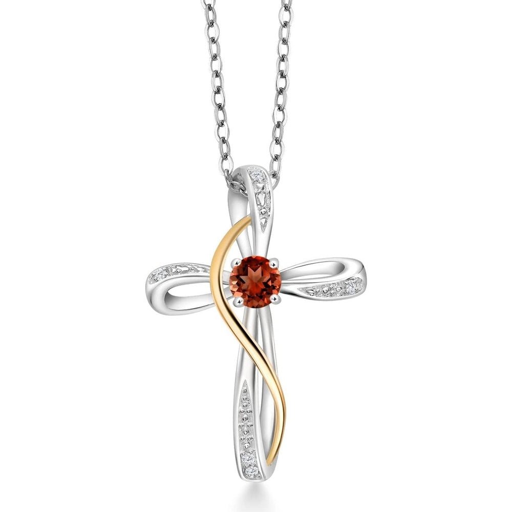 Gem Stone King Infinity Cross Necklace For Women | 10K Yellow Gold | Gemstone Birthstone and White Lab Grown Diamond Cross Faith Pendant Necklace - Future Jewelry