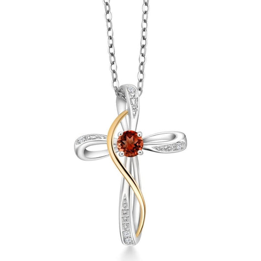 Gem Stone King Infinity Cross Necklace For Women | 10K Yellow Gold | Gemstone Birthstone and White Lab Grown Diamond Cross Faith Pendant Necklace - Future Jewelry