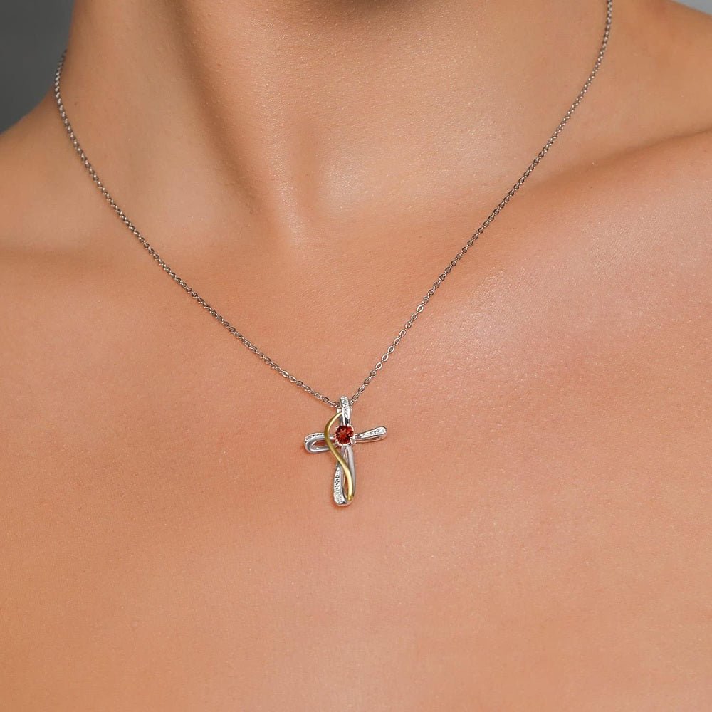 Gem Stone King Infinity Cross Necklace For Women | 10K Yellow Gold | Gemstone Birthstone and White Lab Grown Diamond Cross Faith Pendant Necklace - Future Jewelry
