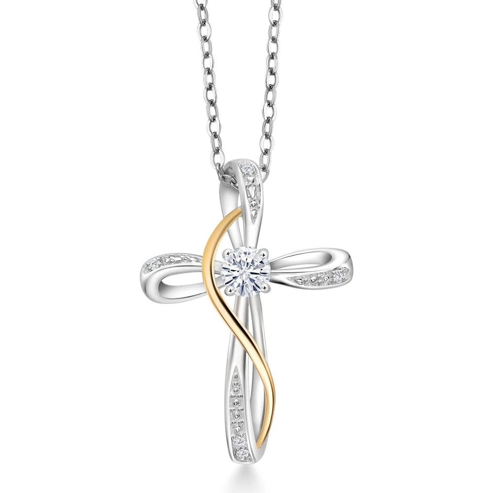 Gem Stone King Infinity Cross Necklace For Women | 10K Yellow Gold | Gemstone Birthstone and White Lab Grown Diamond Cross Faith Pendant Necklace - Future Jewelry