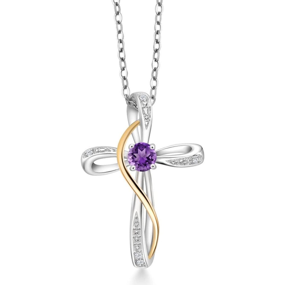 Gem Stone King Infinity Cross Necklace For Women | 10K Yellow Gold | Gemstone Birthstone and White Lab Grown Diamond Cross Faith Pendant Necklace - Future Jewelry