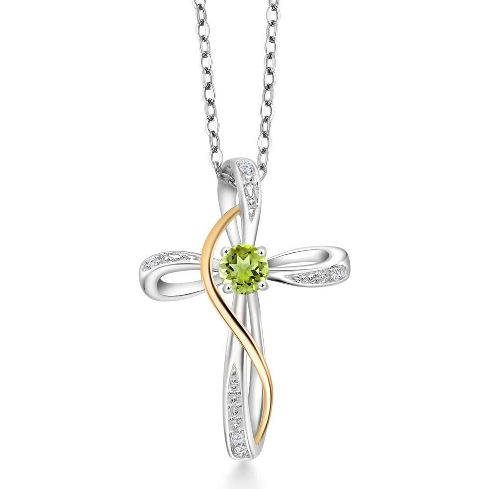 Gem Stone King Infinity Cross Necklace For Women | 10K Yellow Gold | Gemstone Birthstone and White Lab Grown Diamond Cross Faith Pendant Necklace - Future Jewelry