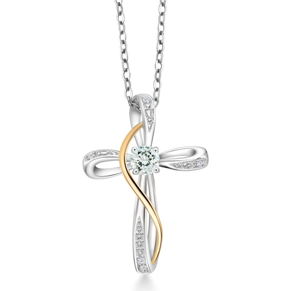 Gem Stone King Infinity Cross Necklace For Women | 10K Yellow Gold | Gemstone Birthstone and White Lab Grown Diamond Cross Faith Pendant Necklace - Future Jewelry