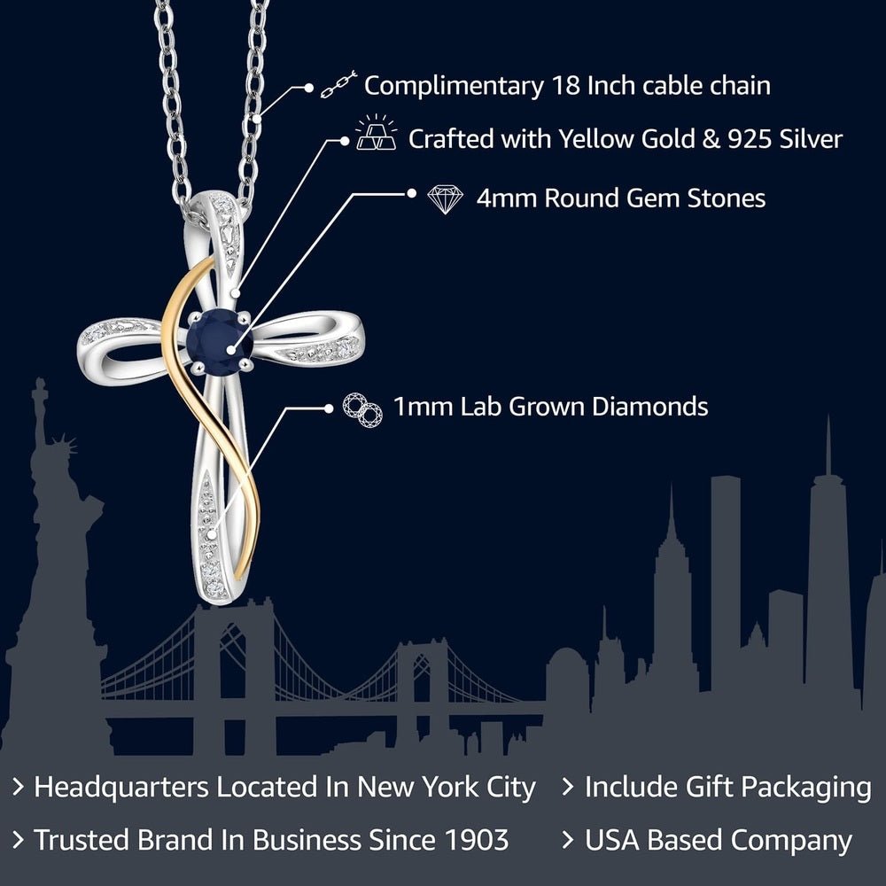 Gem Stone King Infinity Cross Necklace For Women | 10K Yellow Gold | Gemstone Birthstone and White Lab Grown Diamond Cross Faith Pendant Necklace - Future Jewelry
