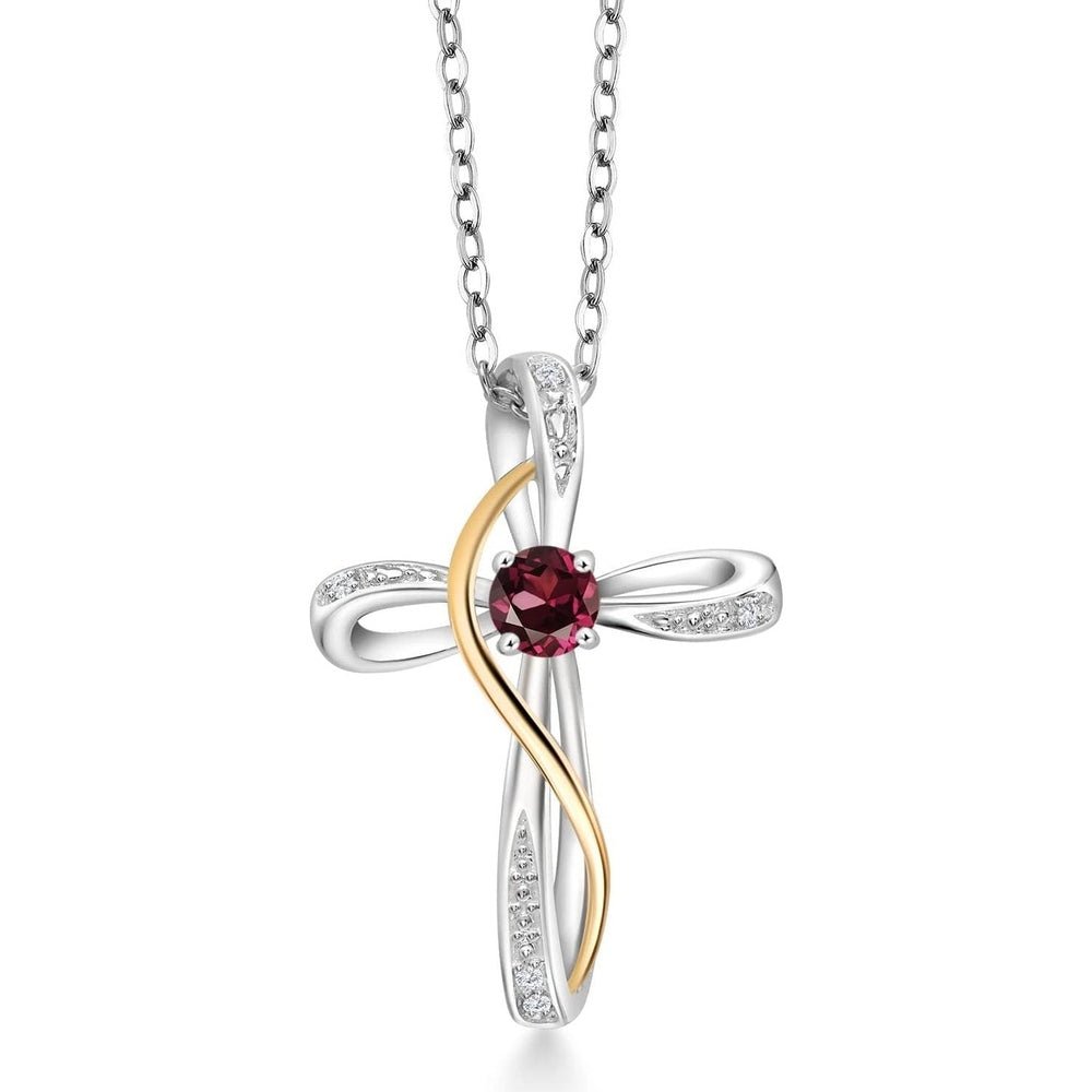 Gem Stone King Infinity Cross Necklace For Women | 10K Yellow Gold | Gemstone Birthstone and White Lab Grown Diamond Cross Faith Pendant Necklace - Future Jewelry