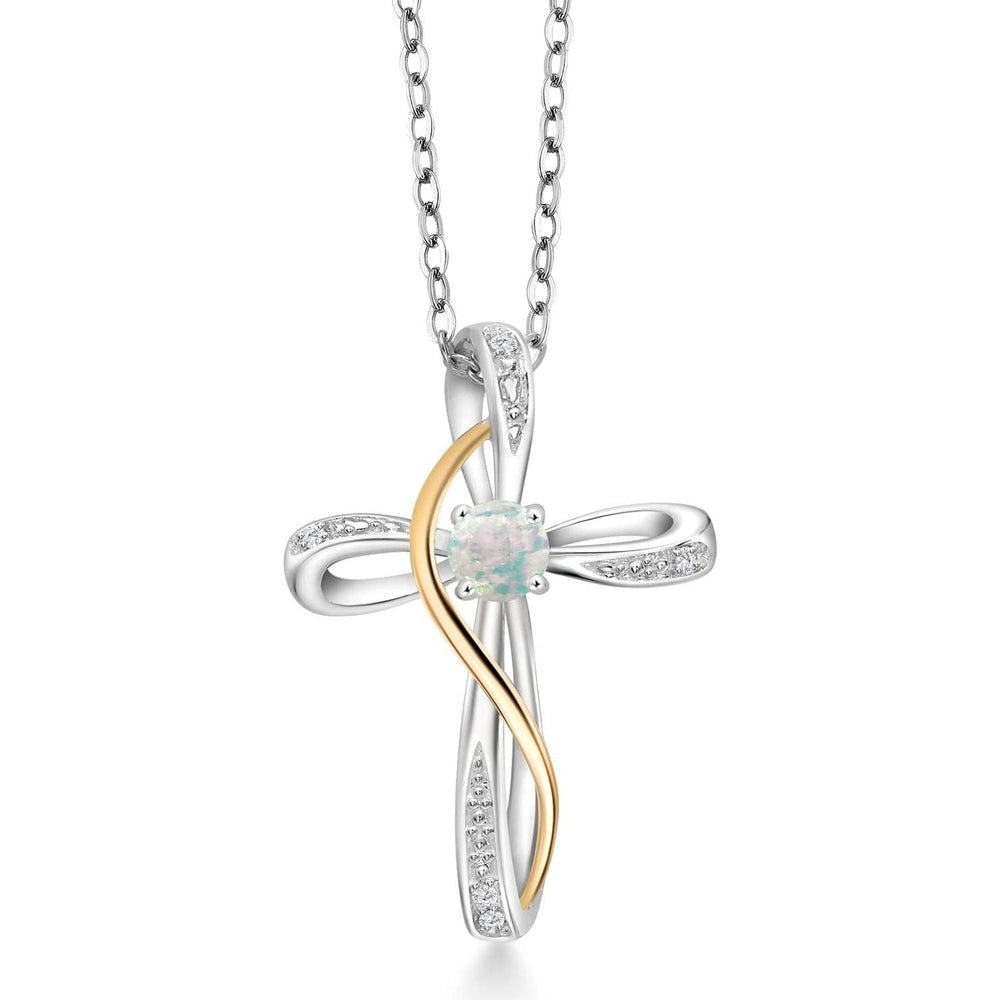Gem Stone King Infinity Cross Necklace For Women | 10K Yellow Gold | Gemstone Birthstone and White Lab Grown Diamond Cross Faith Pendant Necklace - Future Jewelry