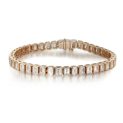 Golden Lumina, 7.11 Carat Emerald Cut Lab Grown Diamond Tennis Bracelet, 14K Yellow Gold