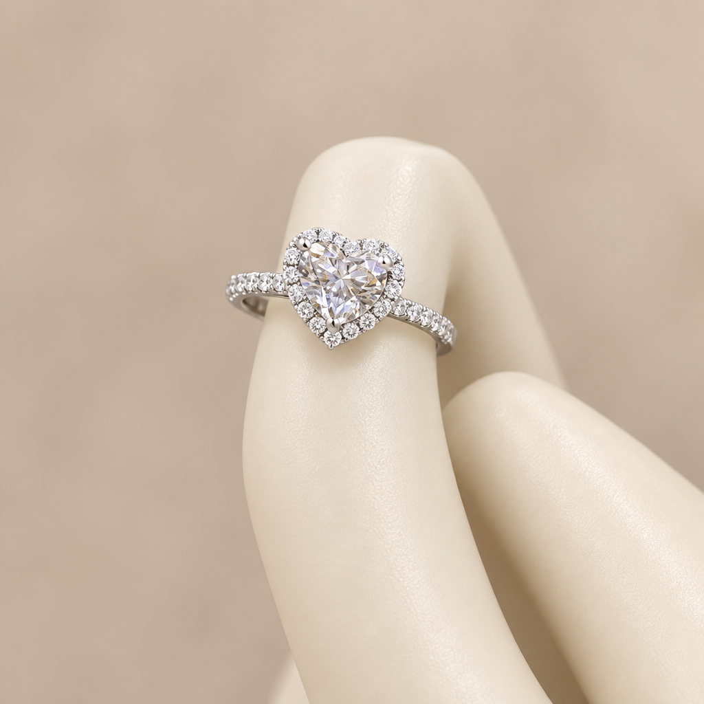 Heart Shape Lab Grown Diamond Ring in 18K White Gold, side view - Future Jewelry