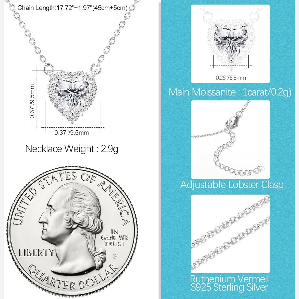 Heart Shaped Diamond Pendant Necklace Lab Created 1CT D Color Flawless 925 Sterling Silver Necklace Women Girls Love Valentine's Gift - Future Jewelry