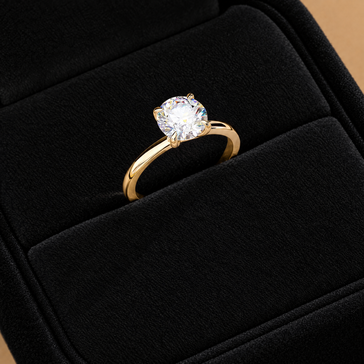 1.50 Carat Round Lab Grown Diamond Ring in 14K yellow gold in a black ring box - Future Jewelry