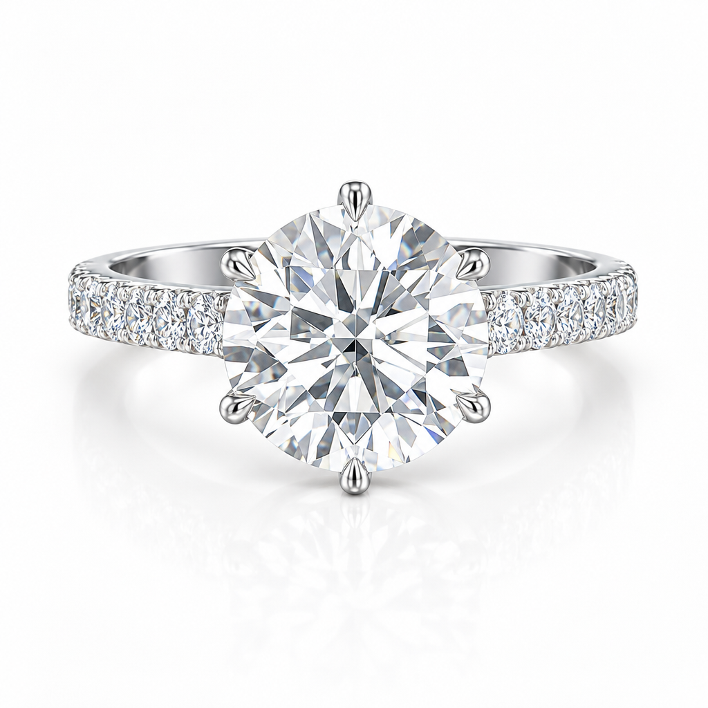 3.35 Carat Round Cut Lab Grown Diamond Engagement Ring in 14K White Gold - Future Jewelry