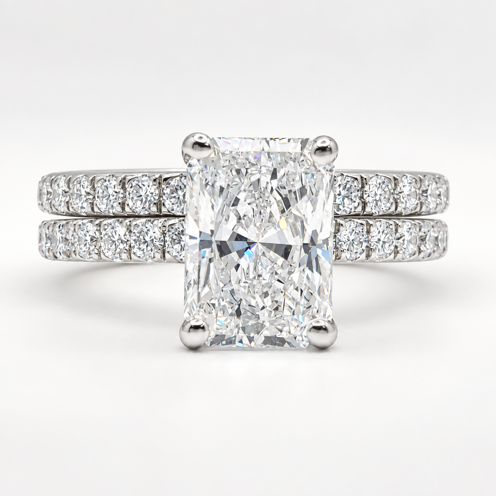 3.13 Carat Radiant Cut Lab Grown Diamond Engagement Ring with Band in 14K White Gold - Future Jewelry