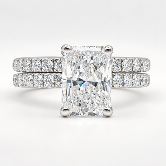 3.13 Carat Radiant Cut Lab Grown Diamond Engagement Ring with Band in 14K White Gold - Future Jewelry