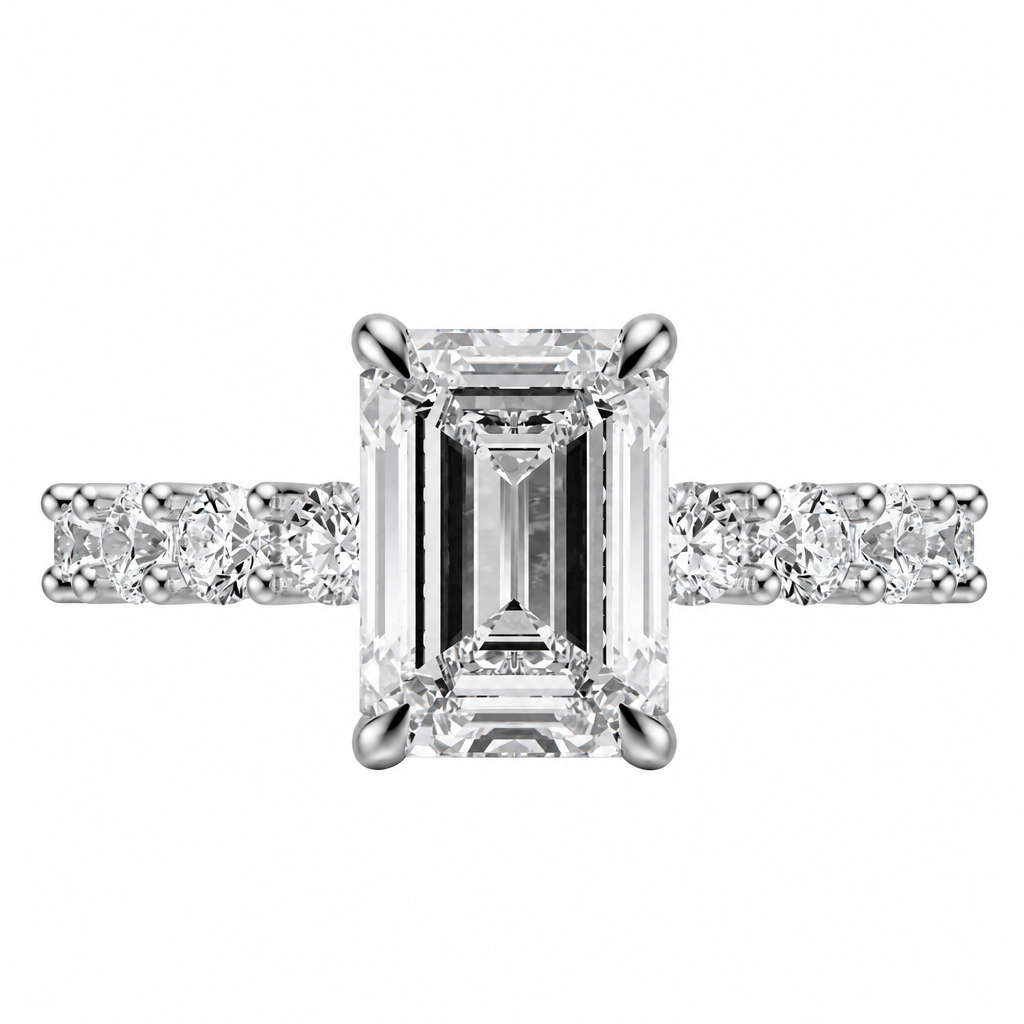 3 Carat Emerald Cut Lab Grown Diamond Engagement Ring in 14K White Gold - Future Jewelry