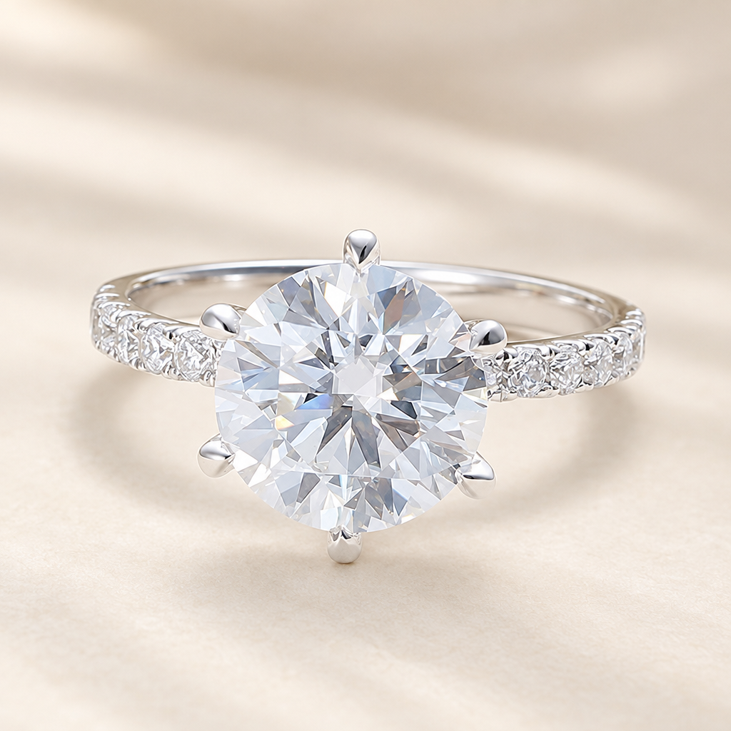 3 Carat Round Cut Lab Grown Diamond Engagement Ring in 14K White Gold - Future Jewelry