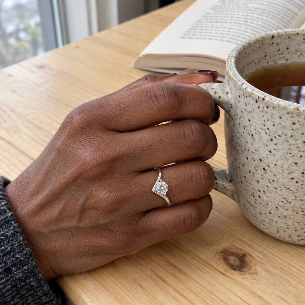 3 Carat Round Cut Lab Grown Diamond Solitaire Engagement Ring in 14K White Gold worn on hand - Future Jewelry