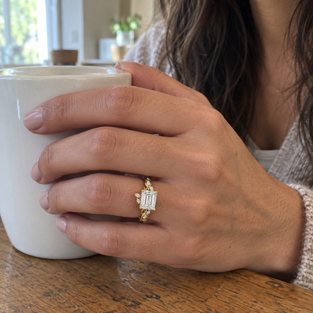 3 Carat Emerald Cut Lab Grown Diamond Engagement Ring in 14K Yellow Gold - Future Jewelry