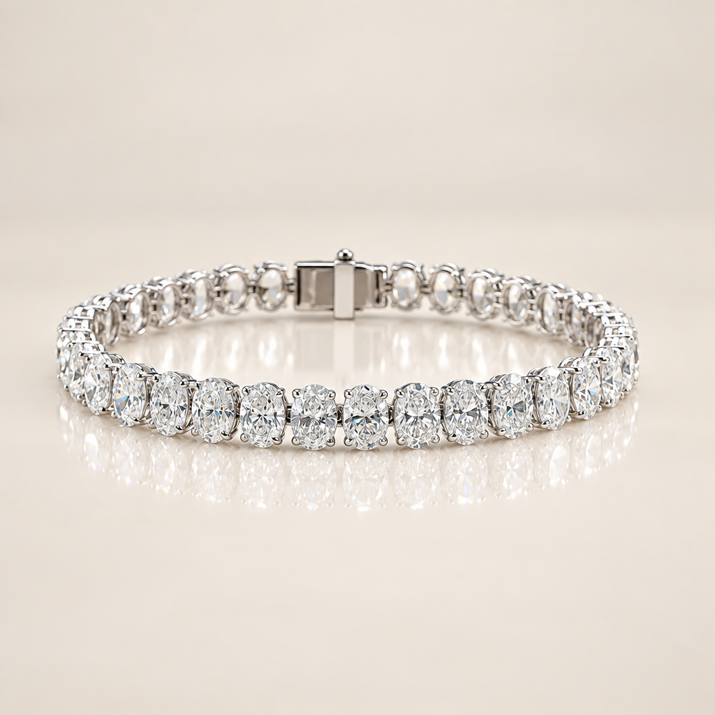 8 Carat Oval Cut Lab Grown Diamond Tennis Bracelet in 14K White Gold - Future Jewelry