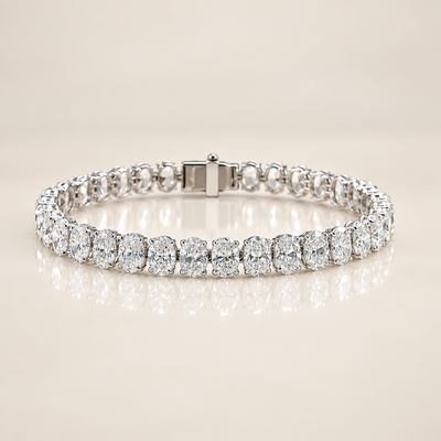 8 Carat Oval Lab Grown Diamond Tennis Bracelet, 14K White Gold