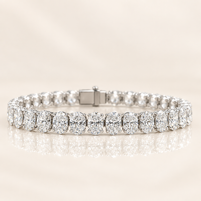 8 Carat Oval Lab Grown Diamond Tennis Bracelet, 18K White Gold