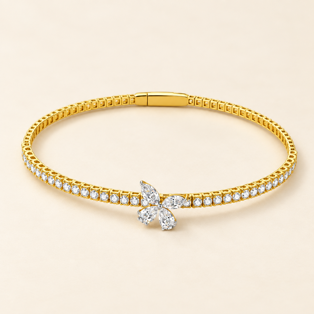 Luxurious Lab Grown Diamond Butterfly Bangle Bracelet for Women in yellow gold - Future Jewelry