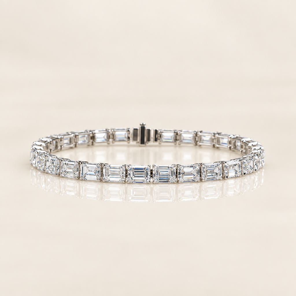 18K Gold Emerald Cut Lab Grown Diamond Tennis Chain in 18K white gold - Future Jewelry