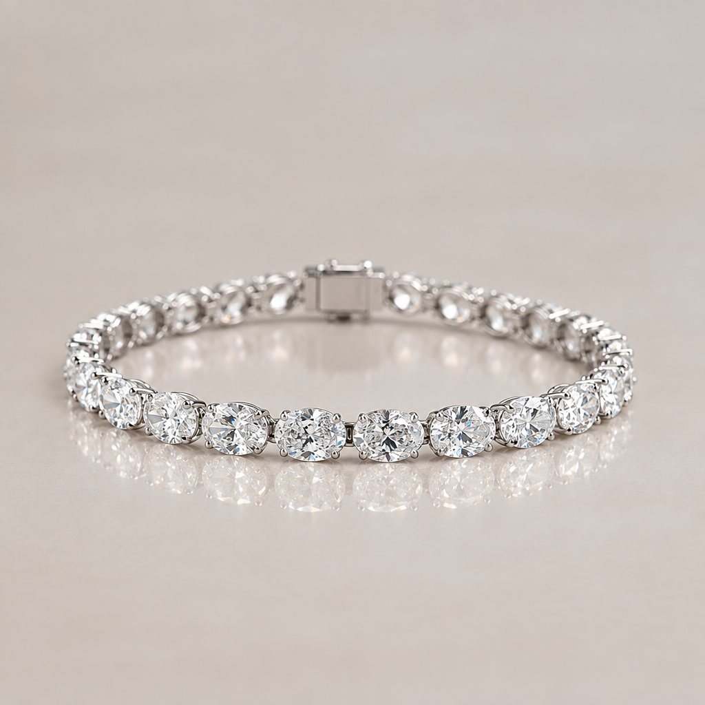 14K White Gold Oval Cut Lab Grown Diamond Tennis Chain in 14K white gold - Future Jewelry