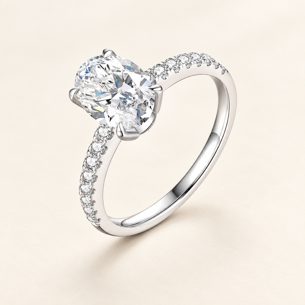 18K White Gold Oval Cut Lab Grown Diamond Engagement Ring in 18K white gold - Future Jewelry