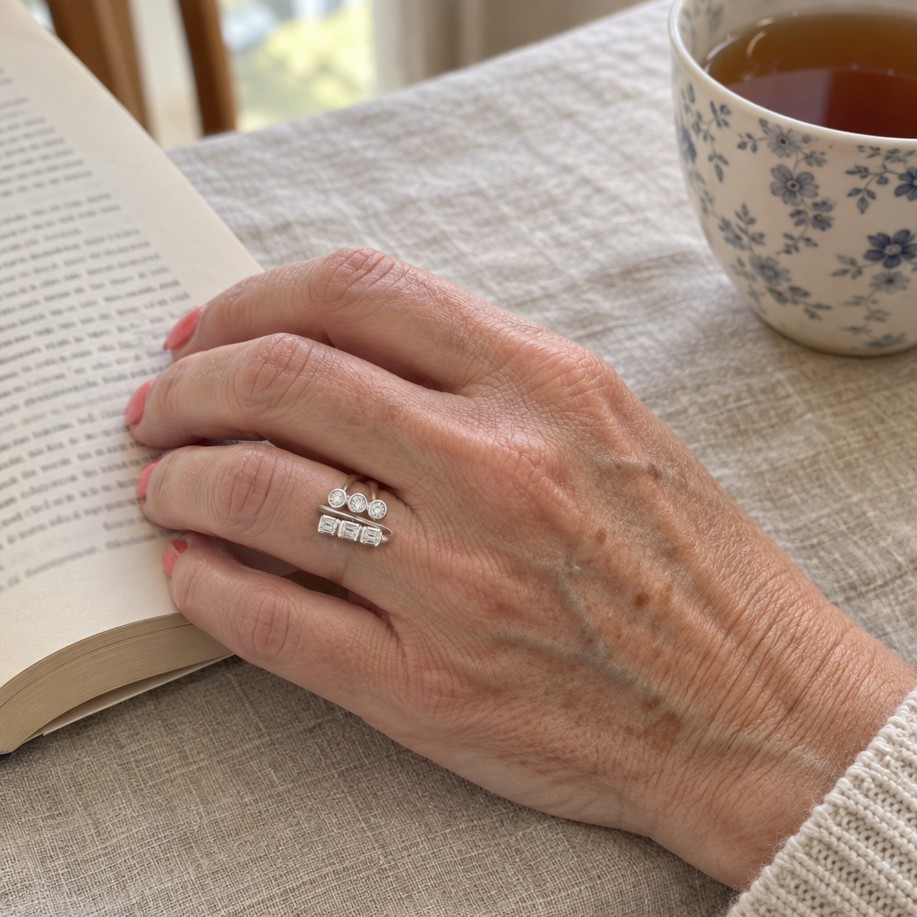 14K & 18K White Gold Emerald Cut Lab Grown Diamond Engagement Ring in white gold worn on hand - Future Jewelry