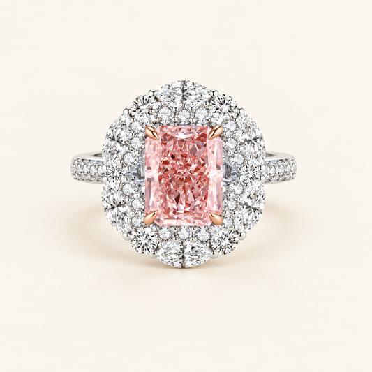 Pink radiant cut lab grown diamond ring in 18K white gold, Future Jewelry