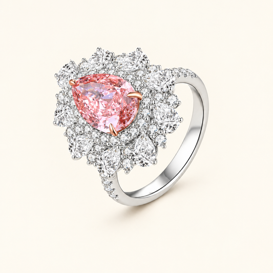 Pink pear lab grown diamond ring in 18K white gold, Future Jewelry