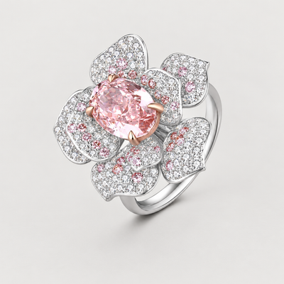 The Blush Elegance Ring, Pink Oval Lab Grown Diamond Ring, 18K White Gold
