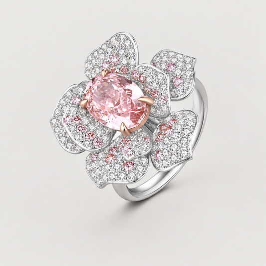 The Blush Elegance Ring, pink oval lab grown diamond ring in 18K white gold, Future Jewelry