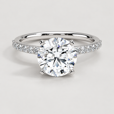 Diamond Solitaire Hidden Halo Engagement Ring, 18K Gold