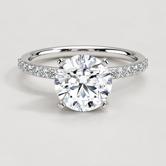 Solitaire Diamond Hidden Halo Engagement Ring in 18K White Gold - Future Jewelry