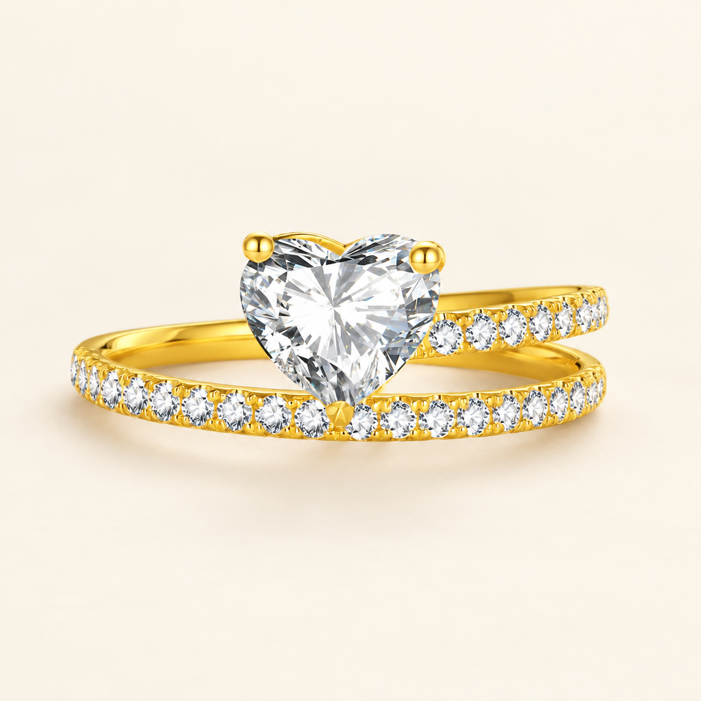 18K Yellow Gold Classic Heart Cut Lab Diamond Eternity Ring - Future Jewelry