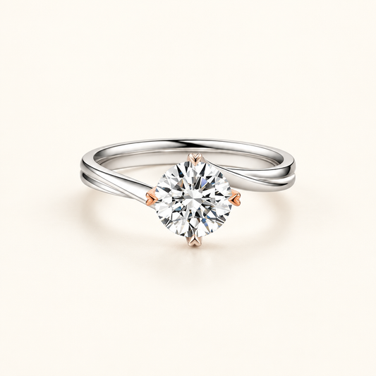 The Radiant Harmony Ring Diamond Round Engagement Ring in white gold with rose gold prongs - Future Jewelry