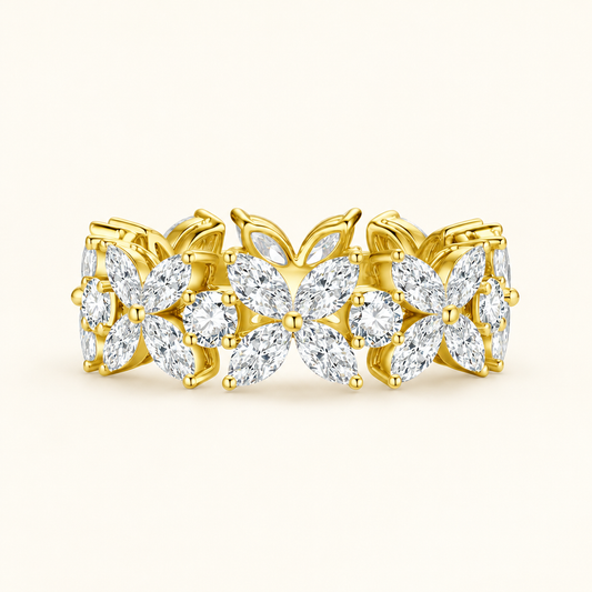 18K Gold Flower-Shaped Eternity Ring w/ Marquise Diamonds in 18K yellow gold - Future Jewelry