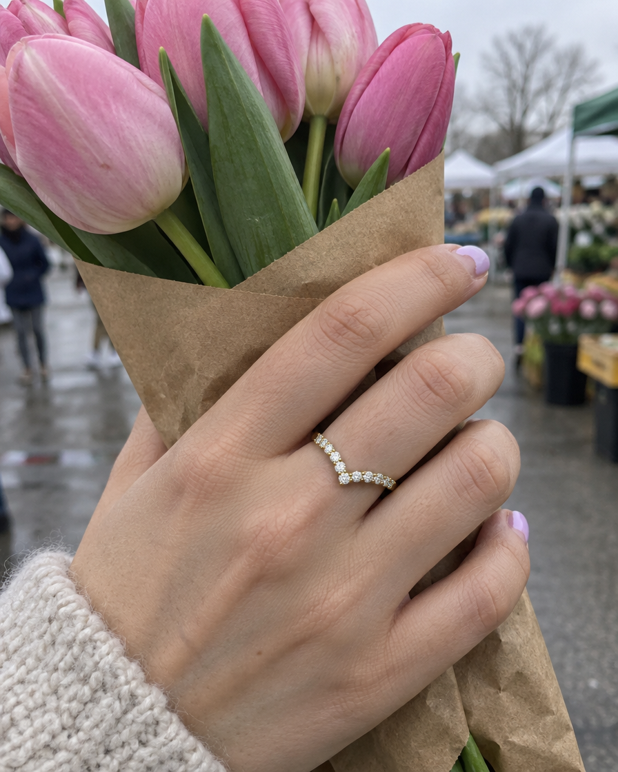 The Future Diamond Jewelry Brilliance Ring in 18K Gold worn on the hand - Future Jewelry