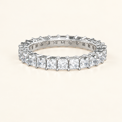 Princess Cut Lab Grown Diamond Pave Eternity Ring, Gold