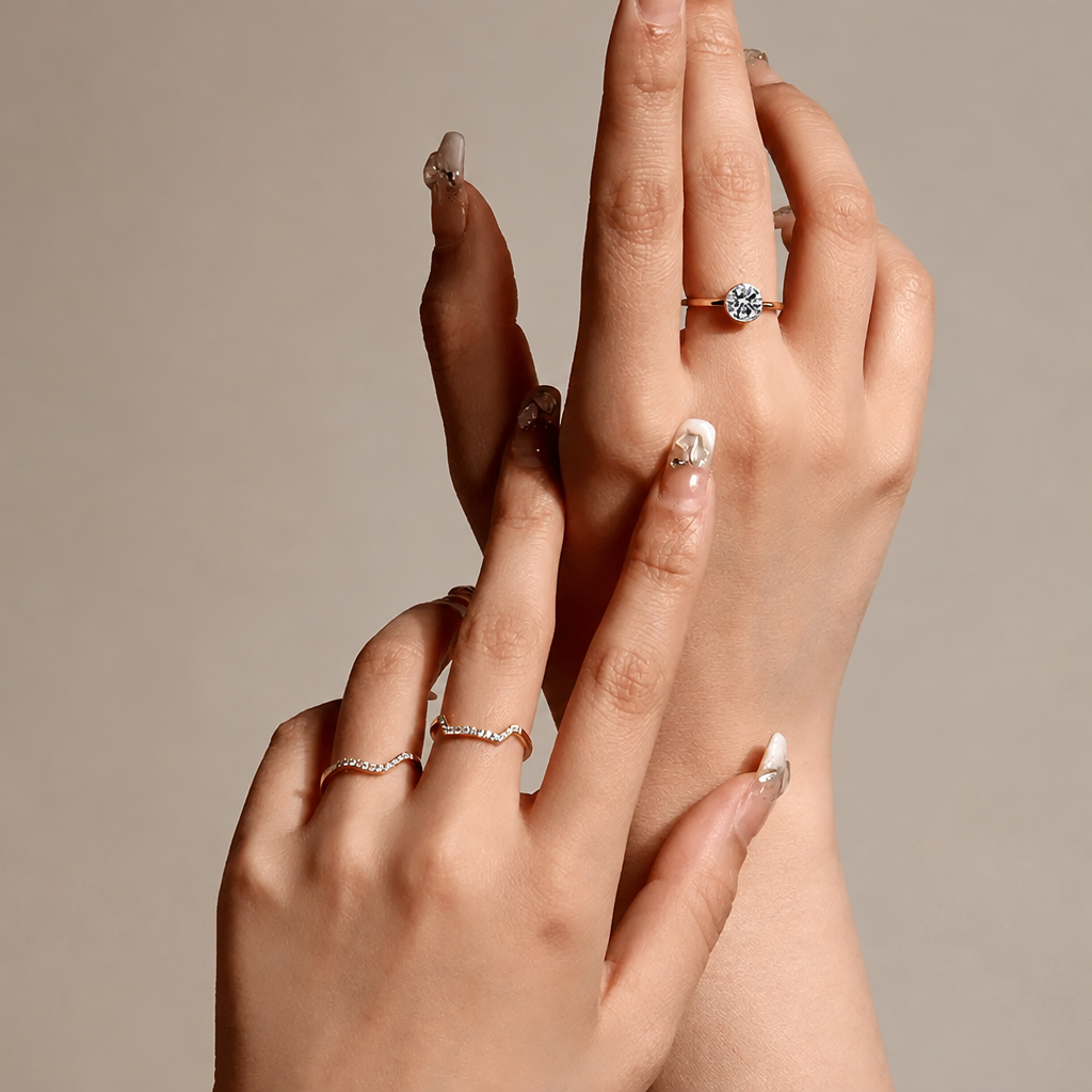 The Timeless Custom Classic Ring in 14K with Lab Grown Diamonds in yellow gold worn on hand - Future Jewelry