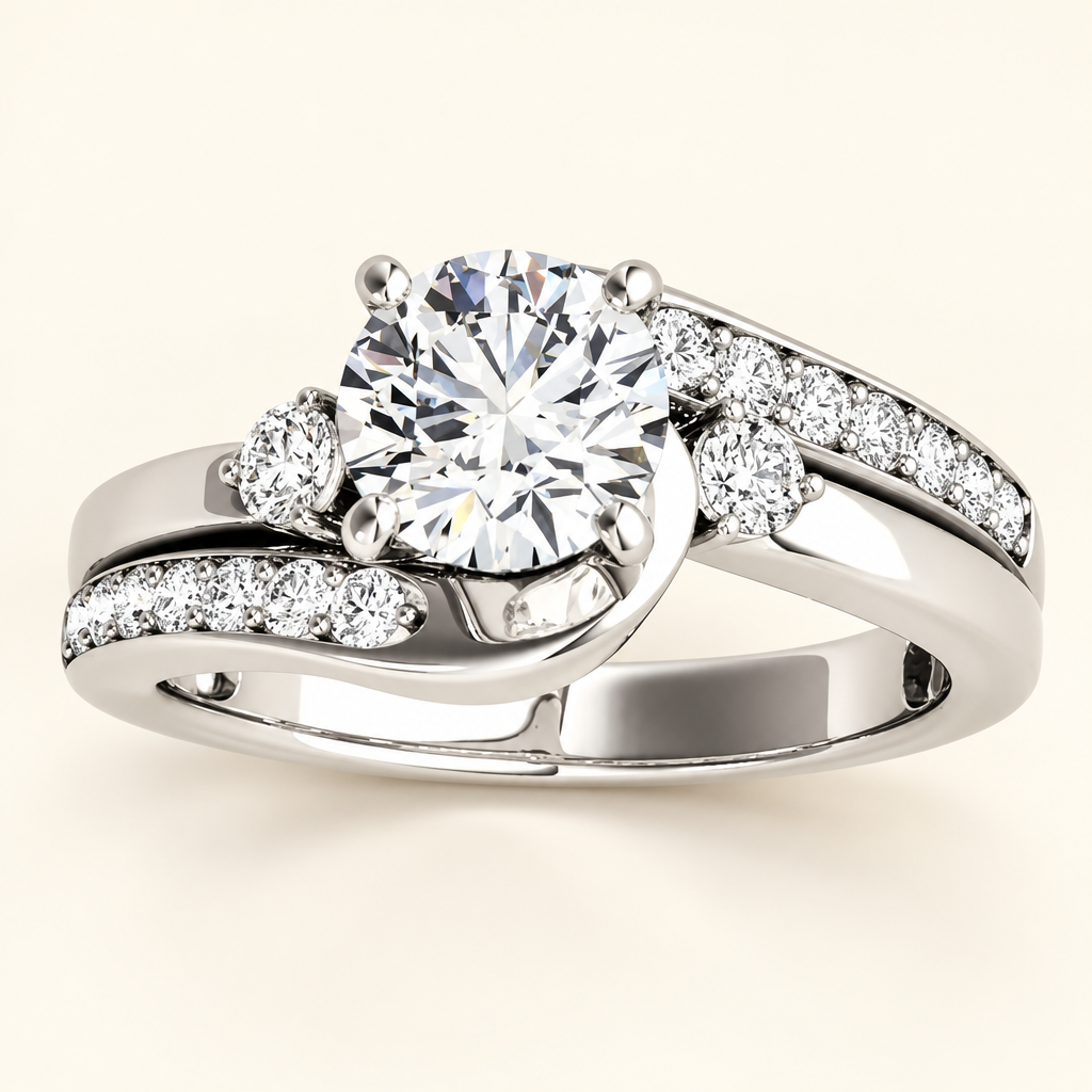 3 Carat Swirl Design Diamond Engagement Ring Setting in 14K white gold - Future Jewelry