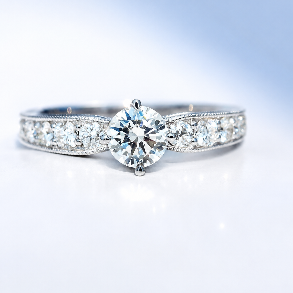 The Emerald Diamond Glamour Ring in White Gold in 14K white gold, close up - Future Jewelry