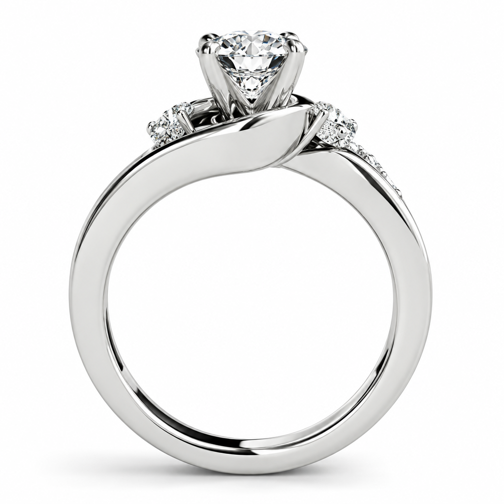 3 Carat Swirl Design Diamond Engagement Ring Setting in 14K white gold, profile view - Future Jewelry