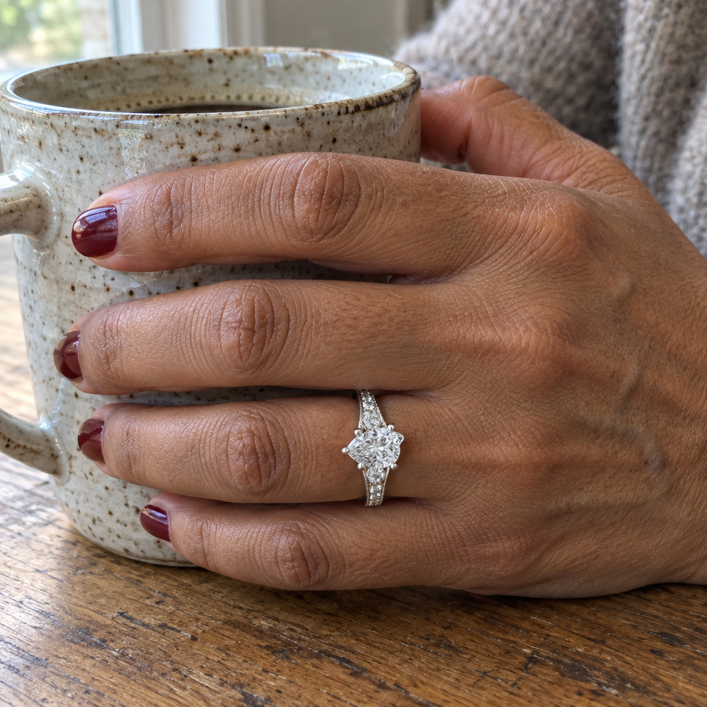 3.10 Carat Pear Lab Grown Diamond Engagement Ring in Platinum worn on hand - Future Jewelry