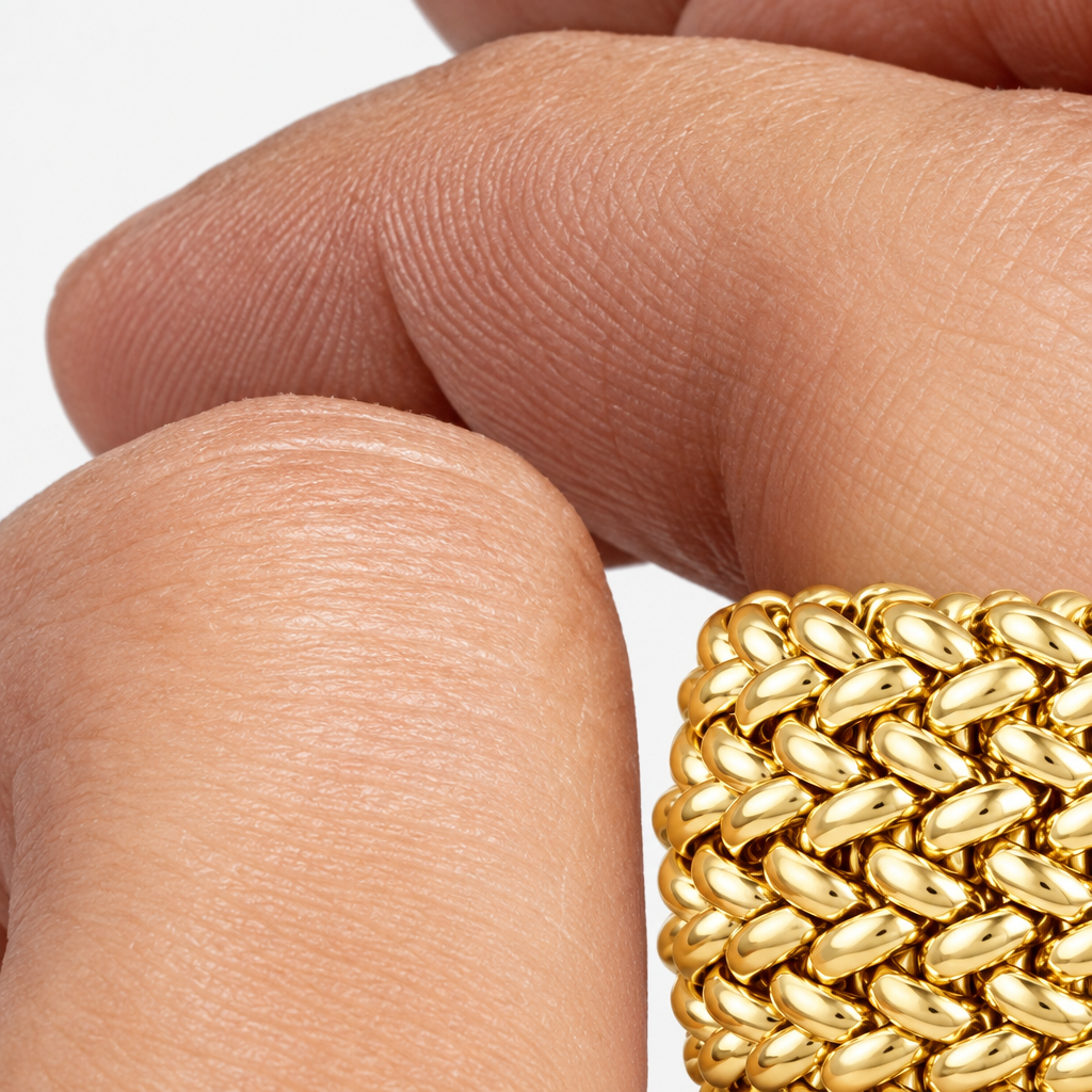 Classic Italian Design Textured Ring in 18K Yellow Gold - Future Jewelry