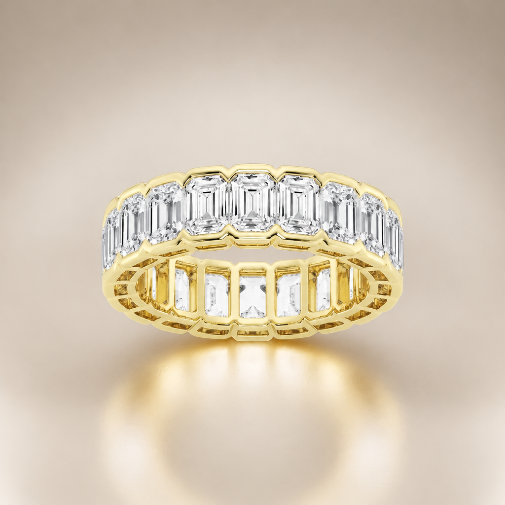 Emerald Cut Lab Diamond Eternity Band Half Bezel in 18K Yellow Gold - Future Jewelry