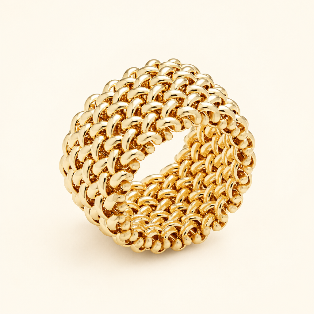 Classic Italian Design Textured Ring in 14K Yellow Gold - Future Jewelry