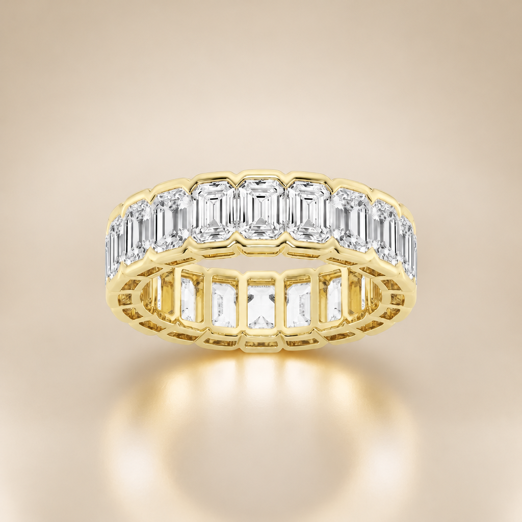 Emerald Cut Lab Diamond Eternity Band Half Bezel in 14K Yellow Gold - Future Jewelry