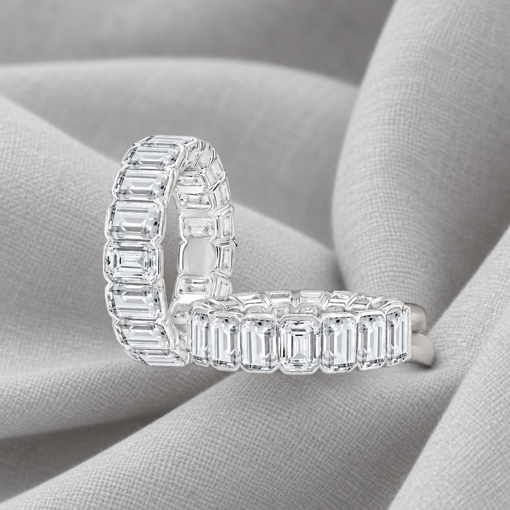 Emerald Cut Lab Diamond Eternity Band Half Bezel in 14K White Gold - Future Jewelry